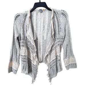 Knitted & Knotted Crotchet Lace Draped Open‎ Front Cardigan Women's M Lagenlook